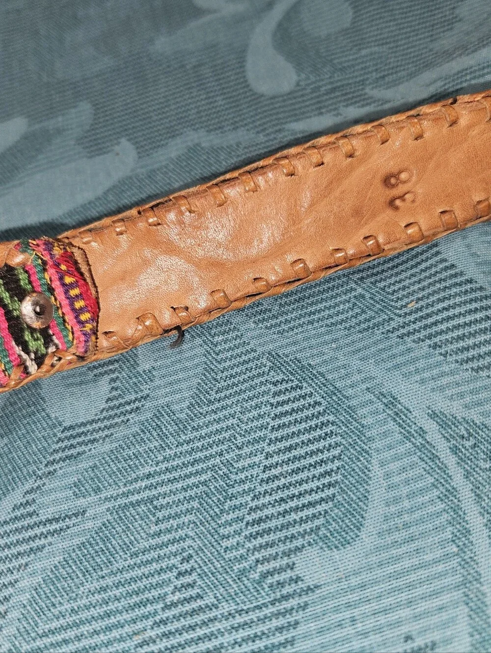 Multicolor Woven Fabric Waist Belt with Tan Buckle 41 Inches